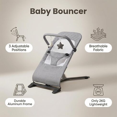 Replacement Baby Bouncer Seat Cover Compatible with Baby Delight Bouncer Balance Soft & Bliss, Quilted Cotton with Breathable Mesh Insert, Machine Washable, Skin-Friendly Grey in Kuwait