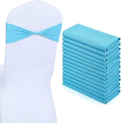 50 PCS Blue Chair Sashes 13.8Inch Spandex Chair Sashes Without Buckle Stretch Chairs Cover Band Chairs Bows for Party Universal Fit Stretch Bands for Wedding Banquet Hotel Party Events in Kuwait