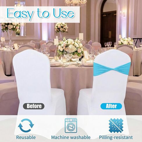 50 PCS Blue Chair Sashes 13.8Inch Spandex Chair Sashes Without Buckle Stretch Chairs Cover Band Chairs Bows for Party Universal Fit Stretch Bands for Wedding Banquet Hotel Party Events in Kuwait