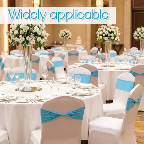 50 PCS Blue Chair Sashes 13.8Inch Spandex Chair Sashes Without Buckle Stretch Chairs Cover Band Chairs Bows for Party Universal Fit Stretch Bands for Wedding Banquet Hotel Party Events in Kuwait