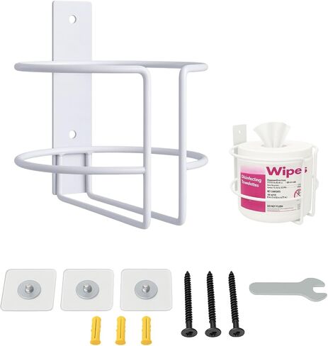 Wall Mount Cleaning Wipes Holder for Clorox & Lysol Wipe Canisters, Metal Wipes Canister Wall Bracket Fits up to 5.2" Diameter, Adhesive or Screw Mount Organizer for Kitchen Bathroom Gym Office in Kuwait
