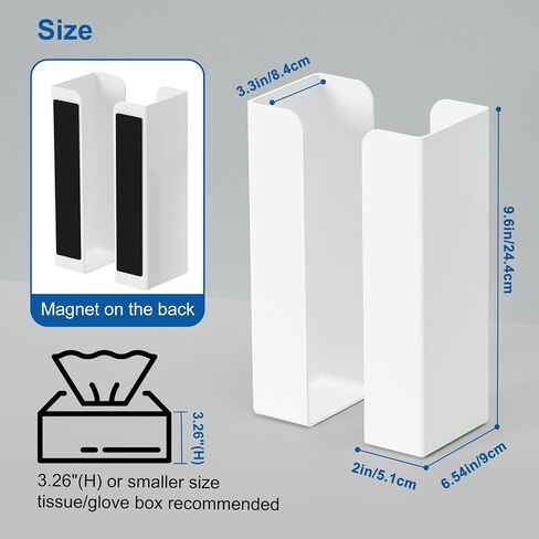 PAVSTINE Adjustable Magnetic Holder for Gloves & Tissue Box, Split Design | No-Drill Magnetic, Width-Adjustable Split Wipes Dispenser, Holds up to 6 Lbs, for Kitchen, Laundry, Garage & Workshop, White in Kuwait