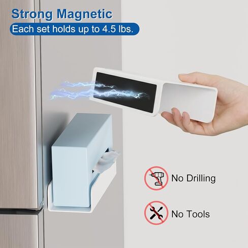 PAVSTINE Adjustable Magnetic Holder for Gloves & Tissue Box, Split Design | No-Drill Magnetic, Width-Adjustable Split Wipes Dispenser, Holds up to 6 Lbs, for Kitchen, Laundry, Garage & Workshop, White in Kuwait