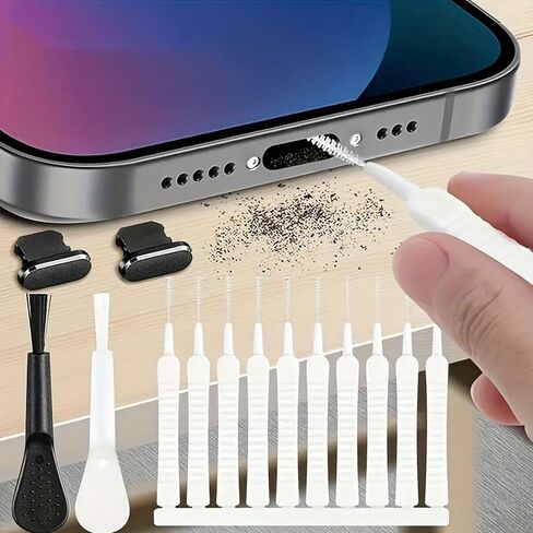 14PCS Cleaning Brush Kit Ultra Thin Multifunctional for Charging Ports Speakers Mobile Phones Shower Heads, iPhone + Typc in Kuwait