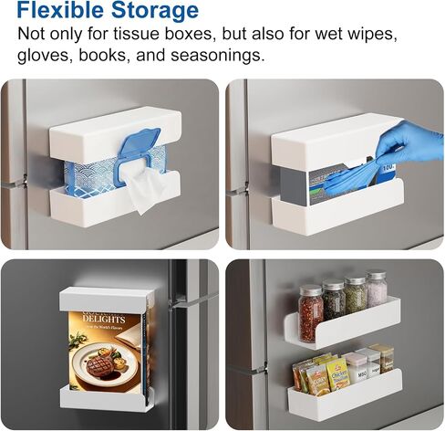 PAVSTINE Adjustable Magnetic Holder for Gloves & Tissue Box, Split Design | No-Drill Magnetic, Width-Adjustable Split Wipes Dispenser, Holds up to 6 Lbs, for Kitchen, Laundry, Garage & Workshop, White in Kuwait