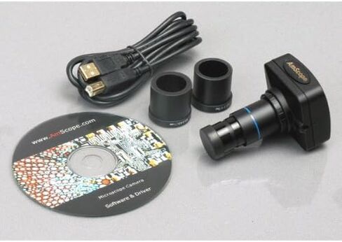 AmScope SM-8TZZ-FOR-5M Digital Professional Trinocular Stereo Zoom Microscope, WH10x and WH20x Eyepieces, 3.5X-180X Magnification, 0.7X-4.5X Zoom Objective, Fiber-Optic Ring Light, Articulating-Arm Boom Stand, 110V-240V, Includes 0.5x and 2.0x Barlow Lens in Kuwait
