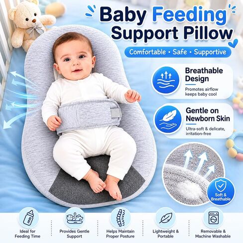 Reflux Pillow for Baby, Baby Feeding Support Wedge Pillow for Reducing Spit-Up, 2 Machine-Washable Pillowcases for Bottle Feeding in Kuwait
