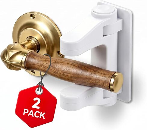 Door Lever Lock (2 Pack) – Child Proof Door Lock for Kids Safety, Prevent Baby and Pets from Opening with Upgraded Damage-Free 3M Adhesive, No Drilling Leaves No Residue, One Hand Adult Open in Kuwait