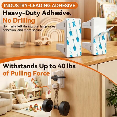 Door Lever Lock (2 Pack) – Child Proof Door Lock for Kids Safety, Prevent Baby and Pets from Opening with Upgraded Damage-Free 3M Adhesive, No Drilling Leaves No Residue, One Hand Adult Open in Kuwait