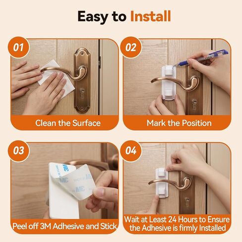 Door Lever Lock (2 Pack) – Child Proof Door Lock for Kids Safety, Prevent Baby and Pets from Opening with Upgraded Damage-Free 3M Adhesive, No Drilling Leaves No Residue, One Hand Adult Open in Kuwait