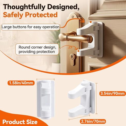 Door Lever Lock (2 Pack) – Child Proof Door Lock for Kids Safety, Prevent Baby and Pets from Opening with Upgraded Damage-Free 3M Adhesive, No Drilling Leaves No Residue, One Hand Adult Open in Kuwait