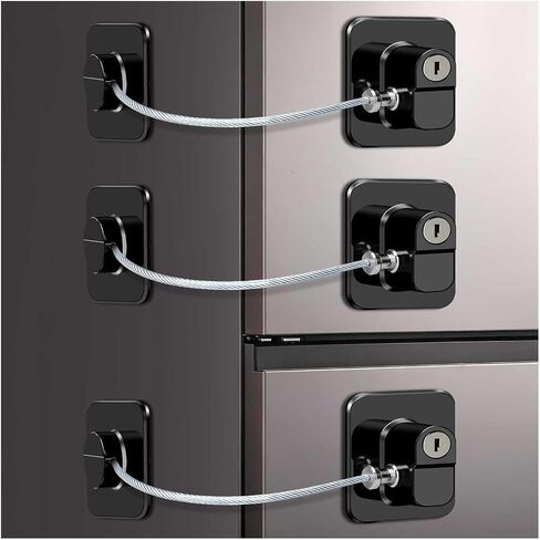 3 Pack Fridge Lock with Keys - Child Proof Cabinet Locks Baby Proofing Refrigerator Lock with Adhesive for Freezer, Cabinets, Closet, Drawers, Black in Kuwait
