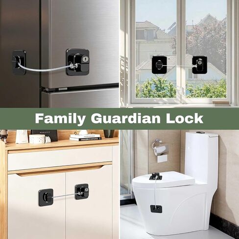 3 Pack Fridge Lock with Keys - Child Proof Cabinet Locks Baby Proofing Refrigerator Lock with Adhesive for Freezer, Cabinets, Closet, Drawers, Black in Kuwait