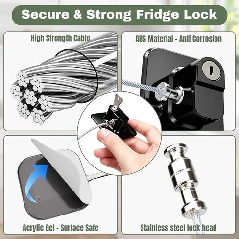 3 Pack Fridge Lock with Keys - Child Proof Cabinet Locks Baby Proofing Refrigerator Lock with Adhesive for Freezer, Cabinets, Closet, Drawers, Black in Kuwait