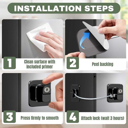 3 Pack Fridge Lock with Keys - Child Proof Cabinet Locks Baby Proofing Refrigerator Lock with Adhesive for Freezer, Cabinets, Closet, Drawers, Black in Kuwait