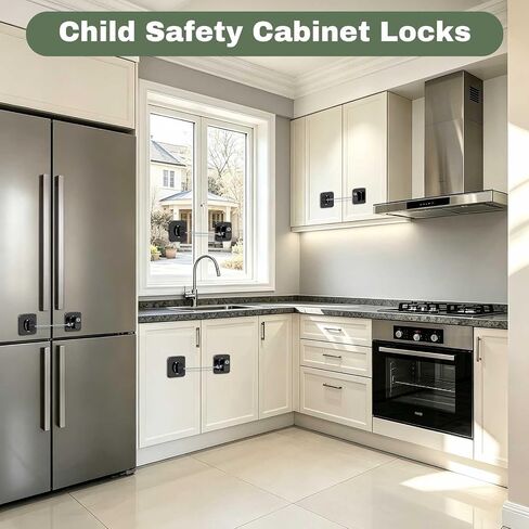 3 Pack Fridge Lock with Keys - Child Proof Cabinet Locks Baby Proofing Refrigerator Lock with Adhesive for Freezer, Cabinets, Closet, Drawers, Black in Kuwait