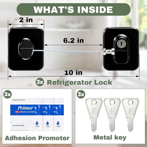 3 Pack Fridge Lock with Keys - Child Proof Cabinet Locks Baby Proofing Refrigerator Lock with Adhesive for Freezer, Cabinets, Closet, Drawers, Black in Kuwait