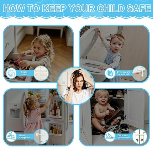 10 Pack Cabinet Locks Baby Proofing - Easy Install with Strong Self - Adhesive Tape & Adjustable Straps - Multi-Purpose Child Locks for Cabinets, Drawers, Fridge, Toilet, Oven, Trash Can - White in Kuwait