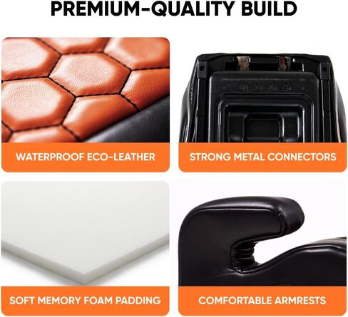 Owleys Premium Car Seat Protection Bundle: Black-Brown Backless Booster Seat with Latch (40-100 lbs) and Waterproof Hexy Eco-Leather Seat Protector - 2-Piece Set for Luxury Vehicle Interiors in Kuwait