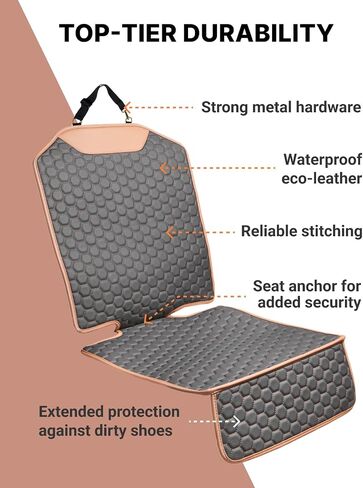 Owleys Premium Car Seat Protection Bundle: Black-Brown Backless Booster Seat with Latch (40-100 lbs) and Waterproof Hexy Eco-Leather Seat Protector - 2-Piece Set for Luxury Vehicle Interiors in Kuwait
