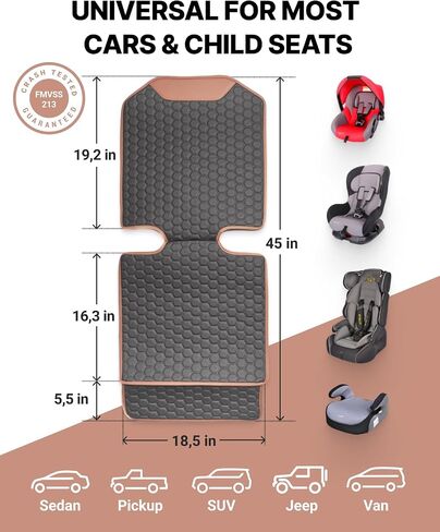 Owleys Premium Car Seat Protection Bundle: Black-Brown Backless Booster Seat with Latch (40-100 lbs) and Waterproof Hexy Eco-Leather Seat Protector - 2-Piece Set for Luxury Vehicle Interiors in Kuwait