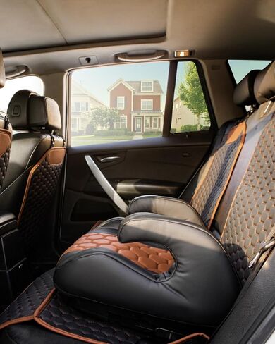 Owleys Premium Car Seat Protection Bundle: Black-Brown Backless Booster Seat with Latch (40-100 lbs) and Waterproof Hexy Eco-Leather Seat Protector - 2-Piece Set for Luxury Vehicle Interiors in Kuwait