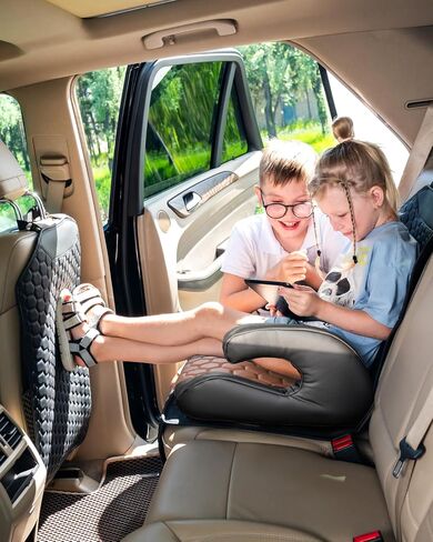 Owleys Premium Car Seat Protection Bundle: Black-Brown Backless Booster Seat with Latch (40-100 lbs) and Waterproof Hexy Eco-Leather Seat Protector - 2-Piece Set for Luxury Vehicle Interiors in Kuwait