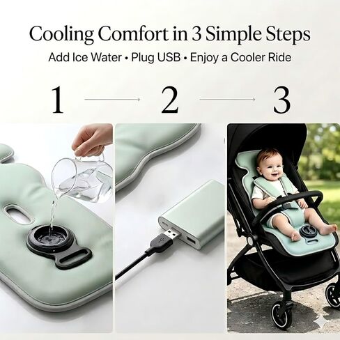 Baby Stroller Cooling Pad, Ice Water Circulation Car Seat Cooling Pad, No Fan No Noise No Battery Safe Cooling Mat, Tech Fabric Easy Clean, Universal Fit for Infant Toddler Summer Travel in Kuwait