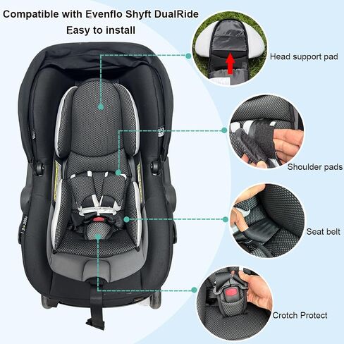 Infant Insert Compatible with Evenflo Shyft DualRide - 1:1 Fit Newborn Car Seat and Stroller Padding, Breathable 3D Mesh Support Set, Washable Head and Body Cushion in Kuwait