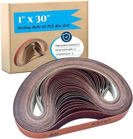 42Pcs 1 x 30 Inch Sanding Belt, 3 Each of 40/60/80/100/120/150/180/240/320/400/600/800/1000/2000 Grits, Zirconia Ceramic Sanding Belts for Knife Sharpening,Stock Removal and Bevel Work in Kuwait