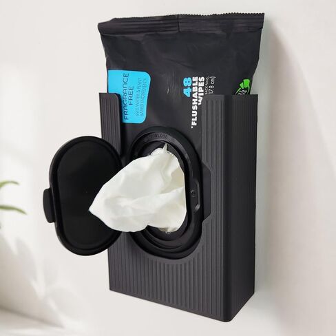 Wall Mount Wipes Dispenser Compatible with Dude Wipes – Sleek Bathroom Organizer with Adhesive Mount, Easy Access Wet Wipe Holder (Black) in Kuwait