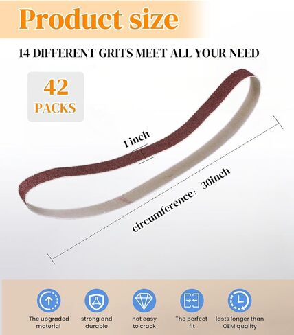 42Pcs 1 x 30 Inch Sanding Belt, 3 Each of 40/60/80/100/120/150/180/240/320/400/600/800/1000/2000 Grits, Zirconia Ceramic Sanding Belts for Knife Sharpening,Stock Removal and Bevel Work in Kuwait