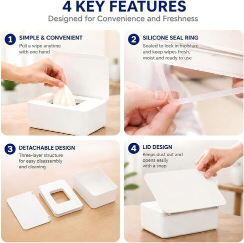 2 Pack Diaper Wipes Dispenser with Sealing Lid, Refillable Wet Wipes Container, Non-Slip Wipe Holder for Bathroom, Car & Travel, Black & White in Kuwait