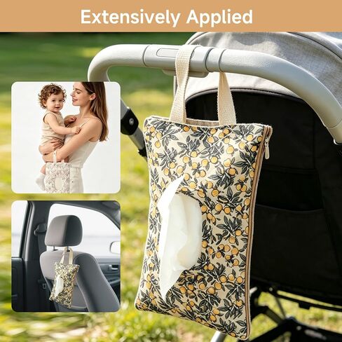 2 Pcs Quilted Diaper and Wipes Pouch Portable Hanging Floral Wet Wipe Bag Reusable Travel Wipe Holder for Stroller Car Diaper Bag Organizer in Kuwait