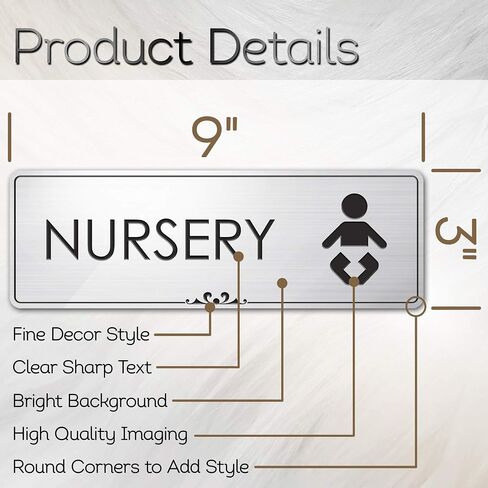 Baby Nursery Sign Nursery Mother's Room Sign, Brushed Silver, Engraved, 3" x 9", Fade Resistance, Indoor/Outdoor Use, USA MADE By My Sign Center in Kuwait