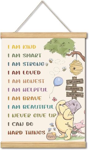 WUAWN God Says I Am Winnie The Pooh Room Decor，Biblical Affirmations for Kids Wall Art,Winnie The Pooh Baby Decorations for Nursery,Wooden Hanging Rod Religious Gifts-03 in Kuwait