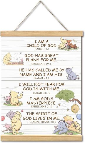 WUAWN God Says I Am Winnie The Pooh Room Decor，Biblical Affirmations for Kids Wall Art,Winnie The Pooh Baby Decorations for Nursery,Wooden Hanging Rod Religious Gifts-03 in Kuwait