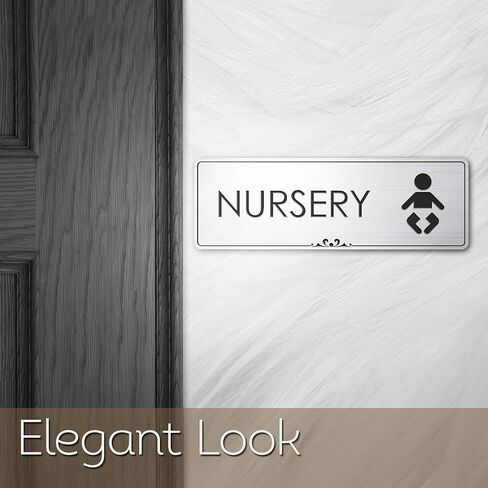 Baby Nursery Sign Nursery Mother's Room Sign, Brushed Silver, Engraved, 3" x 9", Fade Resistance, Indoor/Outdoor Use, USA MADE By My Sign Center in Kuwait