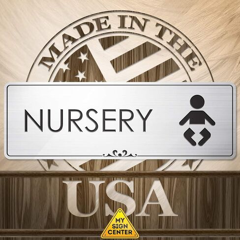 Baby Nursery Sign Nursery Mother's Room Sign, Brushed Silver, Engraved, 3" x 9", Fade Resistance, Indoor/Outdoor Use, USA MADE By My Sign Center in Kuwait
