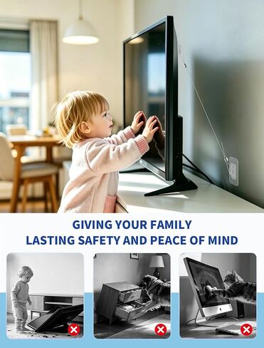 Adjustable TV Safety Straps, 47'' Metal TV Straps for Baby & Pets Proofing | No-Drill Adhesive Anti-Tip Furniture Anchors , No Plastic Parts for Fixing Flat-Screen TV, Dressers, Bookcases - 2 Pack in Kuwait