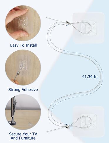 Adjustable TV Safety Straps, 47'' Metal TV Straps for Baby & Pets Proofing | No-Drill Adhesive Anti-Tip Furniture Anchors , No Plastic Parts for Fixing Flat-Screen TV, Dressers, Bookcases - 2 Pack in Kuwait