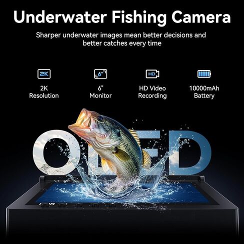 2K DVR Underwater Fishing Camera with Recording 6" OLED Sun-Readable Display | 10000mAh Battery, 220° Wide Angle, IR Night Vision | Professional Portable Kit for Ice & Boat Fishing in Saudi Arabia