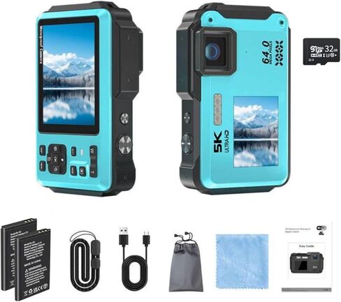 5K Underwater Camera 16FT Waterproof Camera with 32GB Card 64MP Autofocus Dual-Screen Selfie Underwater Camera for Snorkeling Waterproof Compact Floatable Digital Camera | Dual-Screen Selfie Underwater Camera for Snorkeling Waterproof Compact Floatable Di in Kuwait