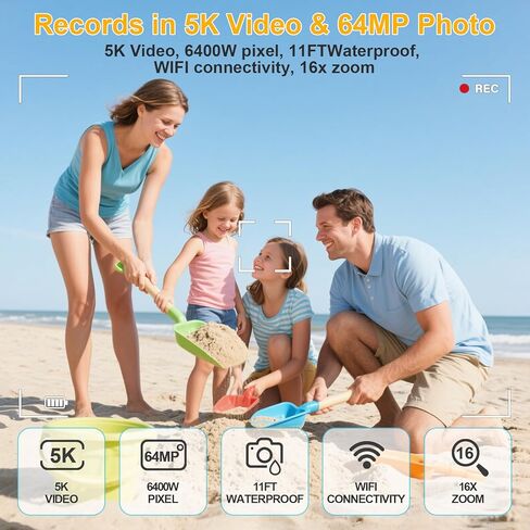 5K Underwater Camera 16FT Waterproof Camera with 32GB Card 64MP Autofocus Dual-Screen Selfie Underwater Camera for Snorkeling Waterproof Compact Floatable Digital Camera | Dual-Screen Selfie Underwater Camera for Snorkeling Waterproof Compact Floatable Di in Kuwait