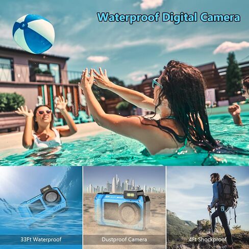 UHD 8K 70MP Floatable Underwater Camera, 33FT WiFi Waterproof Digital Camera Auto Focus Dual-Screen Selfie, 18X Zoom 2500mAh Battery with 32GB Card for Snorkeling in Kuwait