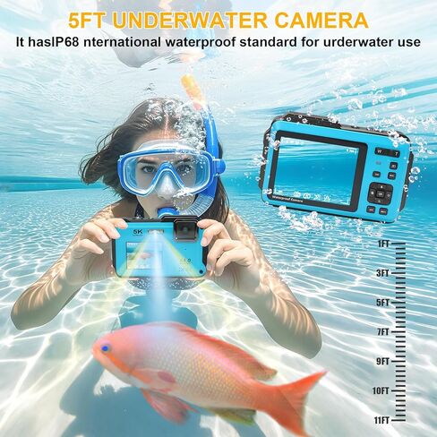 5K Underwater Camera 16FT Waterproof Camera with 32GB Card 64MP Autofocus Dual-Screen Selfie Underwater Camera for Snorkeling Waterproof Compact Floatable Digital Camera | Dual-Screen Selfie Underwater Camera for Snorkeling Waterproof Compact Floatable Di in Kuwait