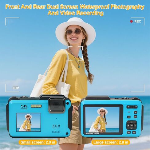 5K Underwater Camera 16FT Waterproof Camera with 32GB Card 64MP Autofocus Dual-Screen Selfie Underwater Camera for Snorkeling Waterproof Compact Floatable Digital Camera | Dual-Screen Selfie Underwater Camera for Snorkeling Waterproof Compact Floatable Di in Kuwait