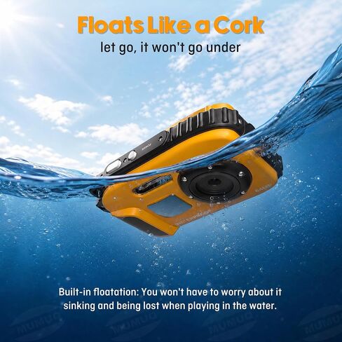 Floating Underwater Camera for Kids, Waterproof Digital Camera with 32GB Card, 48MP 4K Portable Snorkeling Camera for Pool Beach, Lightweight Rechargeable Floating Action Camera, Yellow in Kuwait