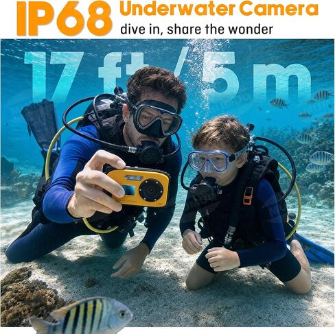 Floating Underwater Camera for Kids, Waterproof Digital Camera with 32GB Card, 48MP 4K Portable Snorkeling Camera for Pool Beach, Lightweight Rechargeable Floating Action Camera, Yellow in Kuwait
