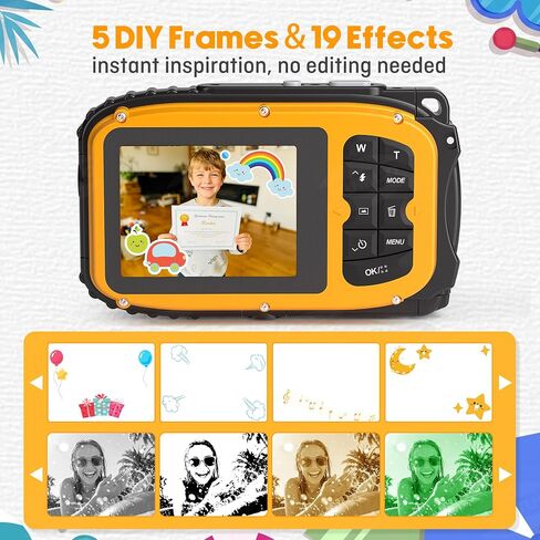 Floating Underwater Camera for Kids, Waterproof Digital Camera with 32GB Card, 48MP 4K Portable Snorkeling Camera for Pool Beach, Lightweight Rechargeable Floating Action Camera, Yellow in Kuwait
